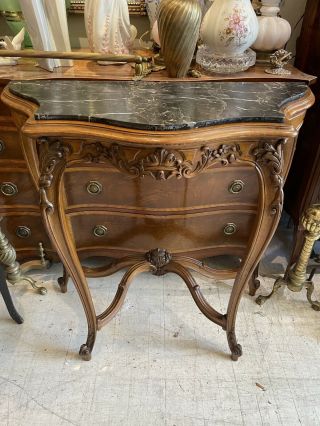 French Louis Xv Style Vintage Carved Walnut Marble Top Console Table