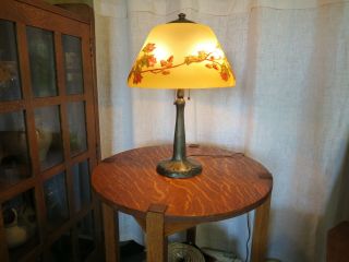 Antique Handel Table Lamp Signed/numbered Reverse Painted Shade Arts & Crafts