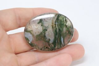 A Lovely Large Antique Victorian Sterling Silver 925 Moss Agate Brooch 70