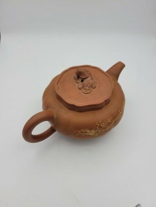 Rare Chinese Yixing Teapot Pumpkin Shaped Foo Dog 20th Century Marked