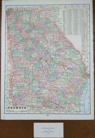 Vintage 1900 Georgia Map 11 " X14 " Old Antique Atlanta Columbus Savannah