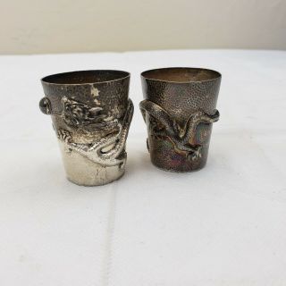 (11) Antique Chinese Silver Dragon Cups Beakers 106 Grams Liquor Whiskey Shot