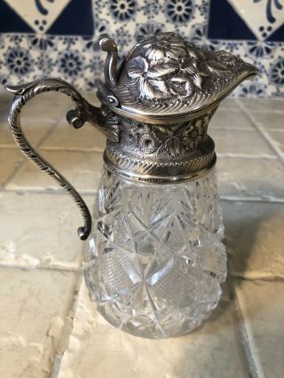 Antique Jacobi And Jenkins Sterling And Cut Glass Syrup Pitcher