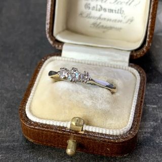 18ct Gold & Platinum Diamond Engagment Ring Antique Art Deco Trilogy Uk O,  Us 7