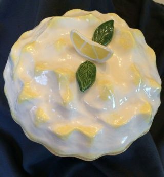 Vintage Ceramic Lemon Meringue Covered Pie Keeper Plate
