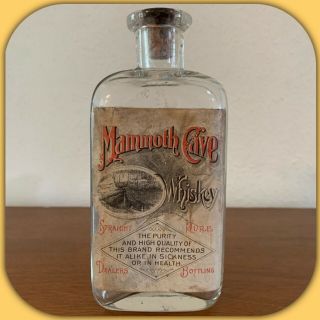 Antique Late 1800s Mammoth Cave Whiskey Glass Bottle Pre Pro 1/2 Pint Kentucky