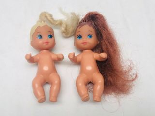 Vintage Baby Krissy Dolls With Long Hair Brown & Blonde Hair Small 2.  75 Inch