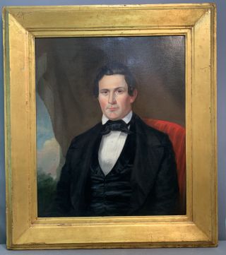 Ca.  1850 Antique 19thc Old Antebellum Era Gentleman Portrait Old Oil Painting