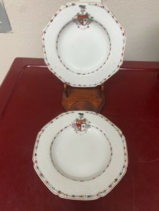 Pair Antique Chinese Famille Rose Armorial Dishes 18th Century