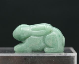 Lovely Vintage Chinese Hand Carved Apple Green Jade Stone Rabbit