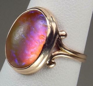Glorious Antique Victorian 10k Gold 4.  5cts Fire Opal Cabochon Scrolling Ring S 6