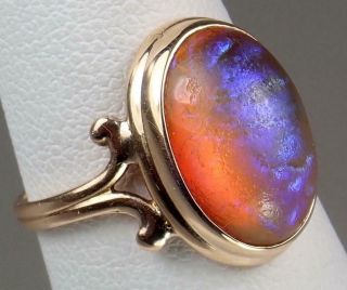 Glorious Antique Victorian 10K Gold 4.  5cts Fire Opal Cabochon Scrolling Ring S 6 2