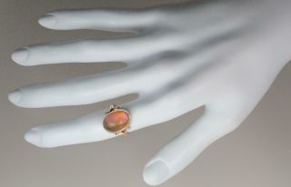 Glorious Antique Victorian 10K Gold 4.  5cts Fire Opal Cabochon Scrolling Ring S 6 3