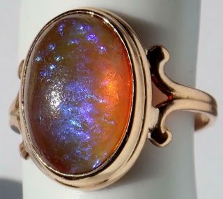 Glorious Antique Victorian 10K Gold 4.  5cts Fire Opal Cabochon Scrolling Ring S 6 4