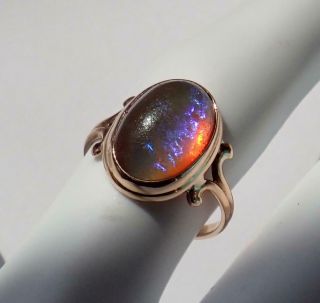 Glorious Antique Victorian 10K Gold 4.  5cts Fire Opal Cabochon Scrolling Ring S 6 5