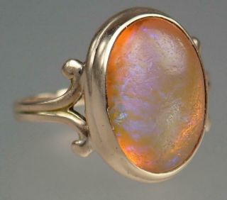 Glorious Antique Victorian 10K Gold 4.  5cts Fire Opal Cabochon Scrolling Ring S 6 6