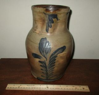 Antique 19th C Stoneware Flower Decorated Pennsylvania Philadelphia Pitcher 11 "