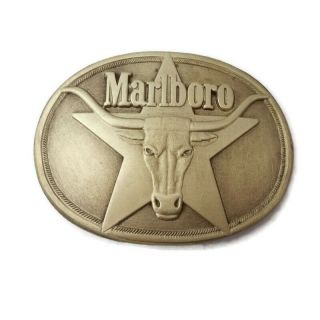 1987 Marlboro Belt Buckle Solid Brass Philip Morris Long Horn Steer Head