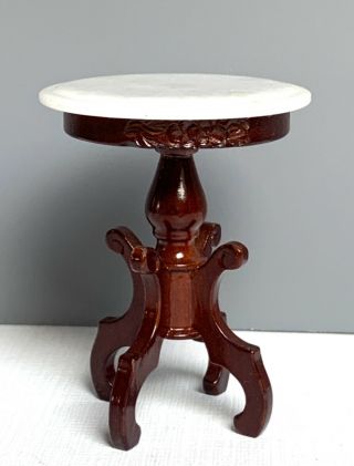 1:12 Vtg Dollhouse Miniature Furniture Round Accent Table With Faux Marble Top
