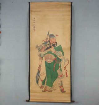 Chinese Painting Antique Long Scroll Cultural Mural Study Room Guan Yu