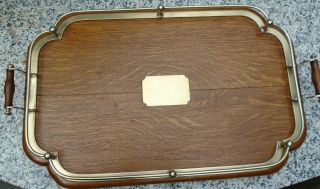Solid Oak Ships Tray With Silver Plated Rails Beautifully Made Item