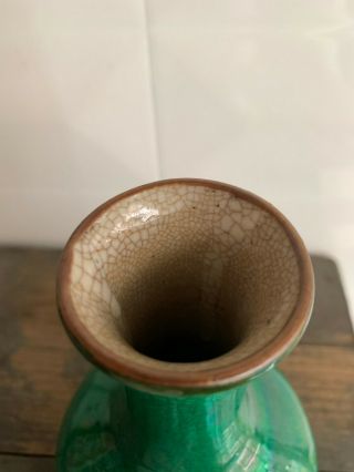 Antique Export Chinese China Porcelain Green Glazed Crackle Vase 6