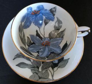 Clarence Bone China Cup And Saucer With Blue Orchids