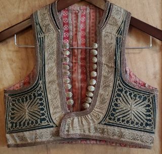 Antique Traditional Handmade Vest With Metallic Thread From Balkan Area Rare 19c