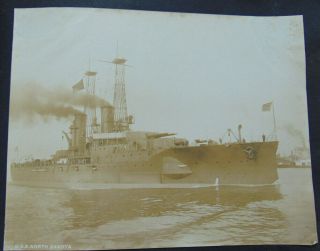 11 Large Antique Photographs Documenting The Building Of The Uss North Dakota