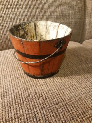 Miniature Red Wooden Bucket 5 3/4 " Dia And 4 1/4 " Tall Nr