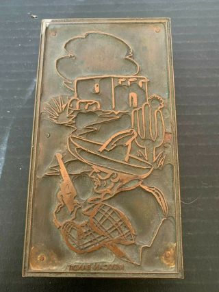 Vintage Copper On Wood Letterpress Mexican Bandit Printing Block