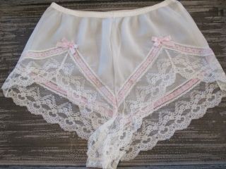 Nos Vintage Sexy Sheer Tap Pants Panties Formfit Medium Ivory Pink Usa High Cut