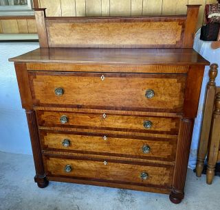 Antique Empire Cherry,  Tiger & Birds Eye Maple Chest Of Drawers Dresser
