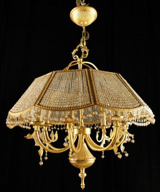 Antique French Empire Style Chandelier Solid Bronze Carved Glass Balls