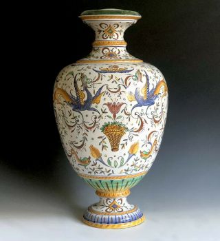 Rare Antique Italian Cantagalli Majolica Pottery Lamp Base Roffaellesco Motif 3