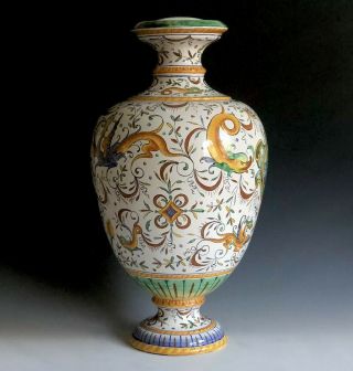 Rare Antique Italian Cantagalli Majolica Pottery Lamp Base Roffaellesco Motif 4