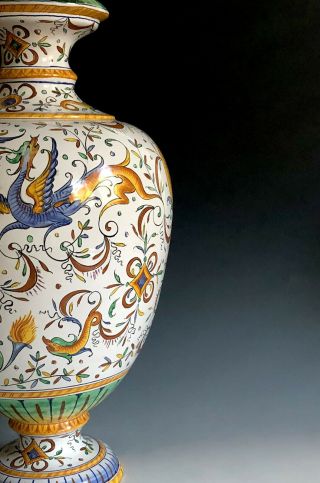 Rare Antique Italian Cantagalli Majolica Pottery Lamp Base Roffaellesco Motif 5
