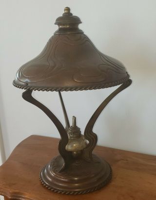 Antique Bradley & Hubbard B&h Art Nouveau Arts & Crafts Copper Brass Oil Lamp