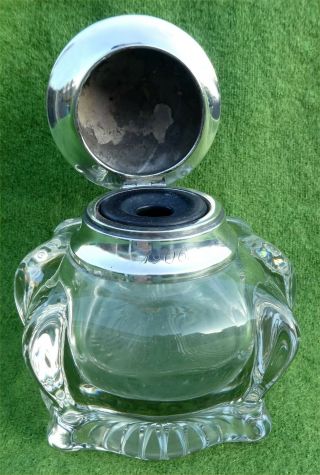 Great Looking Edwardian Silver Mounted Glass Inkwell,  The Lid Dated 1906
