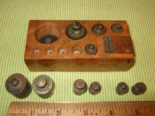 Vintage Postal Scale Brass Weights Wood English England Brass Weight Set Hinged