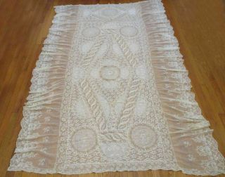 Antique Creamy French NORMANDY LACE Bed Cover 96 
