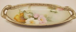 Antique Rs Germany Prussian Rose Porcelain Cut - Out Handles Gold Trim Plate