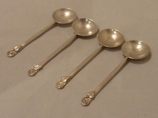 Four Arts And Crafts Scottish Sterling Silver Spoons By Norah Creswick - 1944