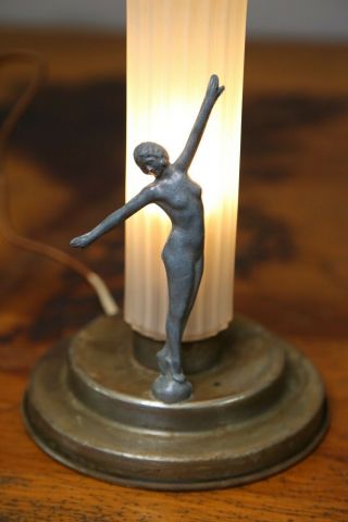 1920 ' s Art Deco Lamp Nude Lady Figural Glass shade Desk light 2