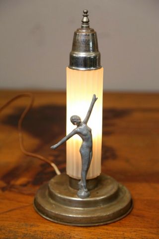 1920 ' s Art Deco Lamp Nude Lady Figural Glass shade Desk light 5
