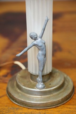 1920 ' s Art Deco Lamp Nude Lady Figural Glass shade Desk light 6