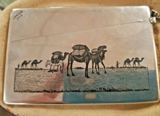 Vintage Egyptian Silver Lady ' s Dance Card Case with Fine Artwork Circa 1940 2