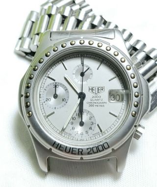 Rare Vintage Heuer 2000 Chronograph Watch Pre - Tag 38mm Silver Stardust dial 2