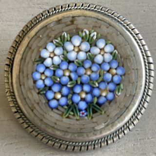 Italian Micro Mosaic Vintage Victorian Antique Blue And Silver Brooch