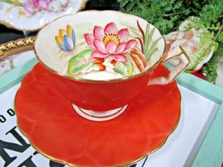Aynsley Tea Cup And Saucer Orange Crocus Waterlily Teacup England 1940s